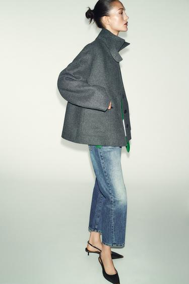 CROPPED WOOL COAT WITH HIGH NECK - Grey by Zara