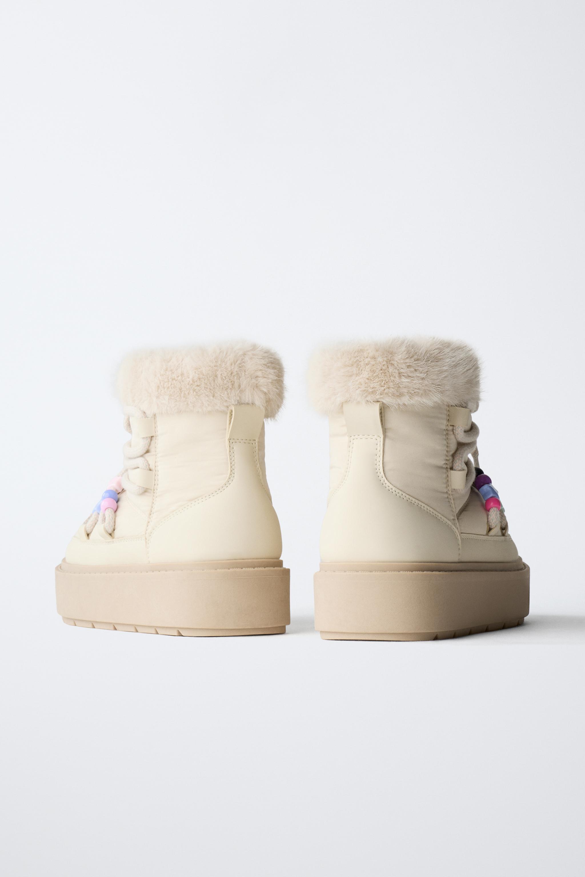 BEADED FAUX FUR ANKLE BOOTS