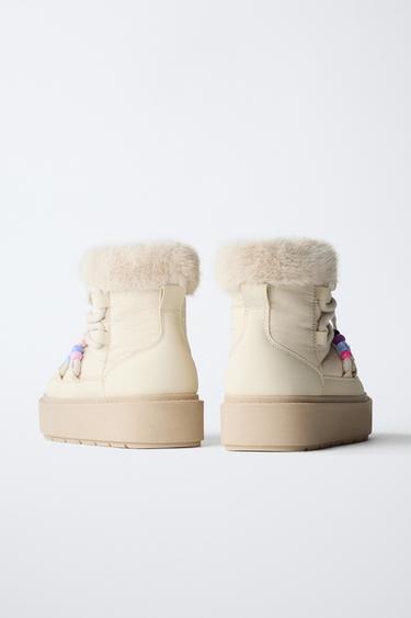 BEADED ANKLE BOOTS WITH FAUX FUR LINING - Ecru White by Zara - Image 4