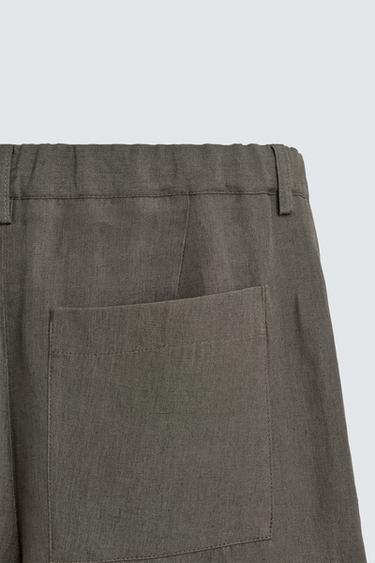 100% LINEN STRAIGHT-LEG TROUSERS - Grey green by Zara - Image 9