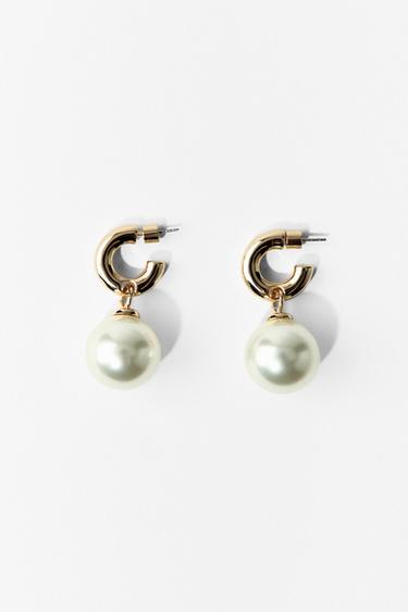 PEARL HOOP EARRINGS - Golden by Zara