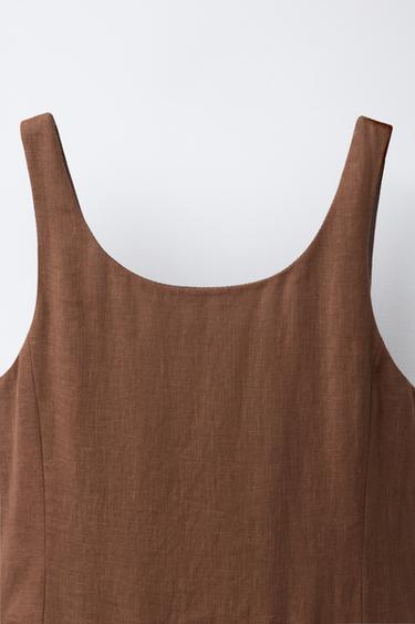 100% LINEN COLOUR BLOCK DRESS - Brown by Zara - Image 2