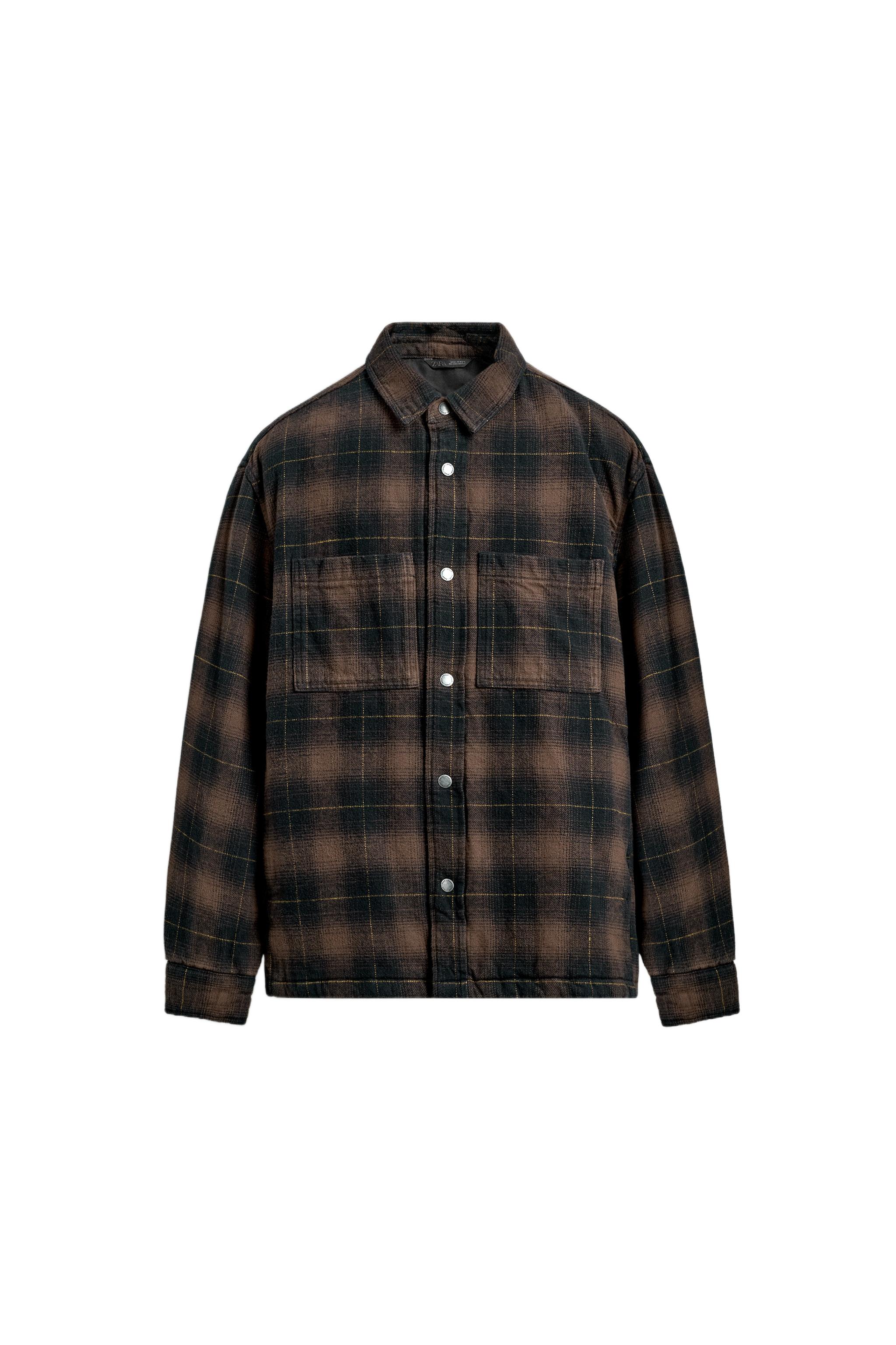 【完売品】ZARA　バーティカルキルト加工シャツジャケット　L-XL キルト加工チェック柄シャツジャケット - ブラウン | ZARA Japan / 日本