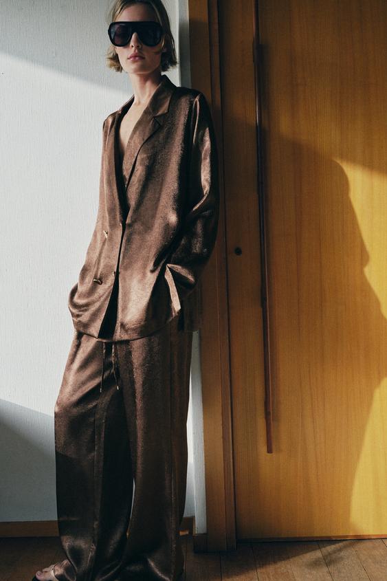 FLOWY WRINKLED EFFECT BLAZER SET