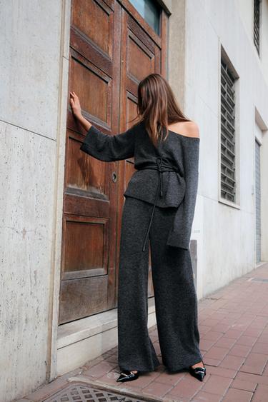 SOFT KNIT WIDE-LEG TROUSERS - Grey marl by Zara - Image 0