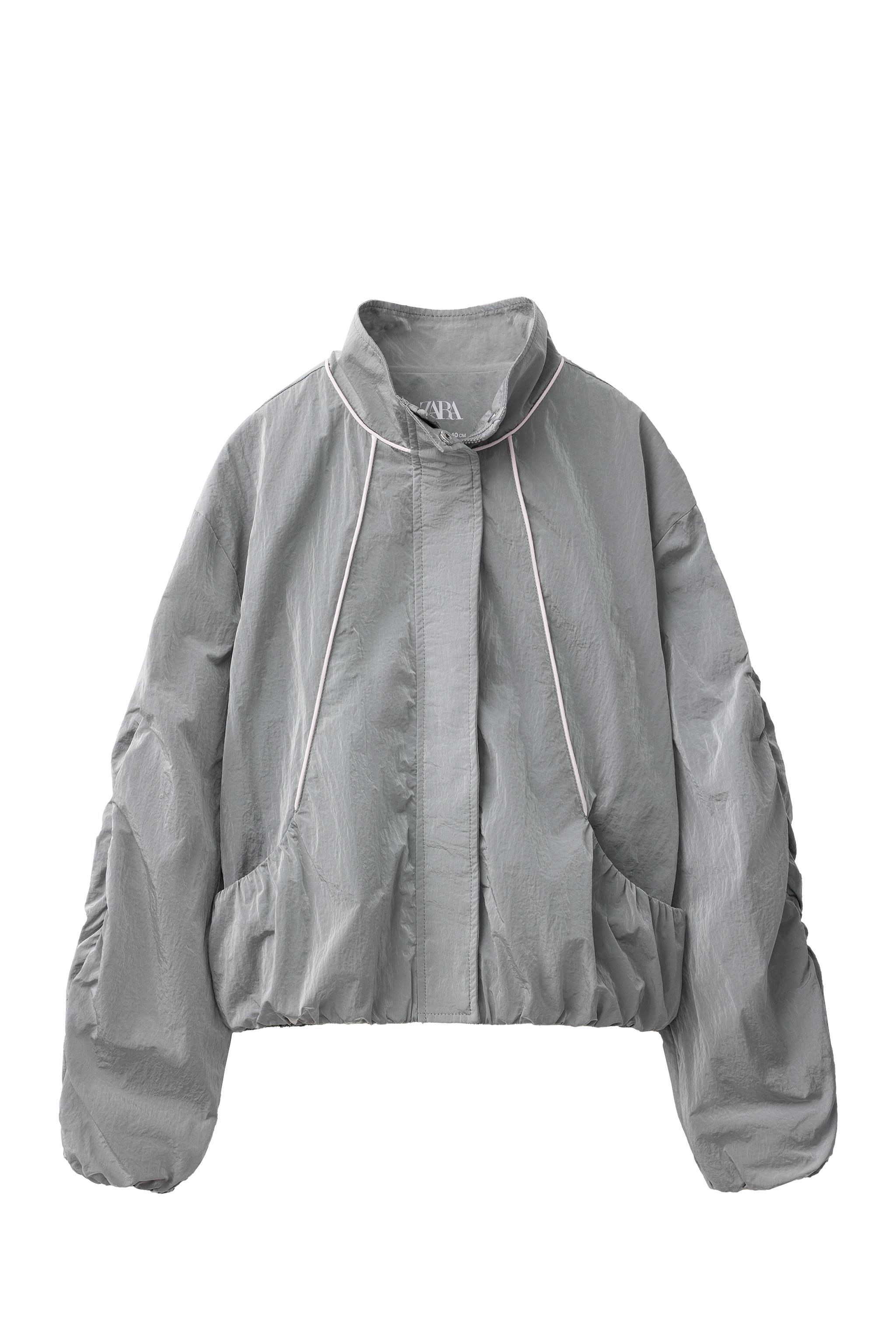 コントラストパイピング ナイロンジャケット - ダークグレー | ZARA