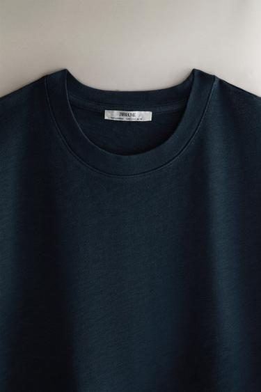 T-SHIRT MANCHES COURTES EN COTON - Bleu de Zara - Image 1