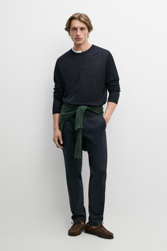 Zara Cotton blend slim fit pants - Navy blue - Image 0