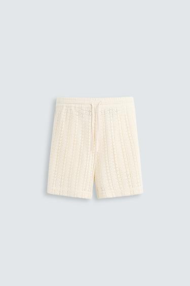 Zara CROCHET TEXTURED SHORTS - Oyster-white