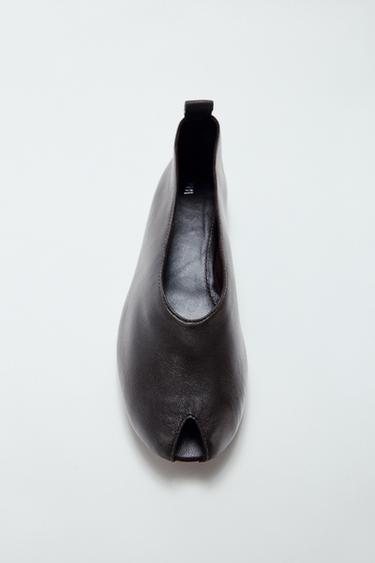Zara LEATHER BALLET FLATS WITH OPENING - Brown