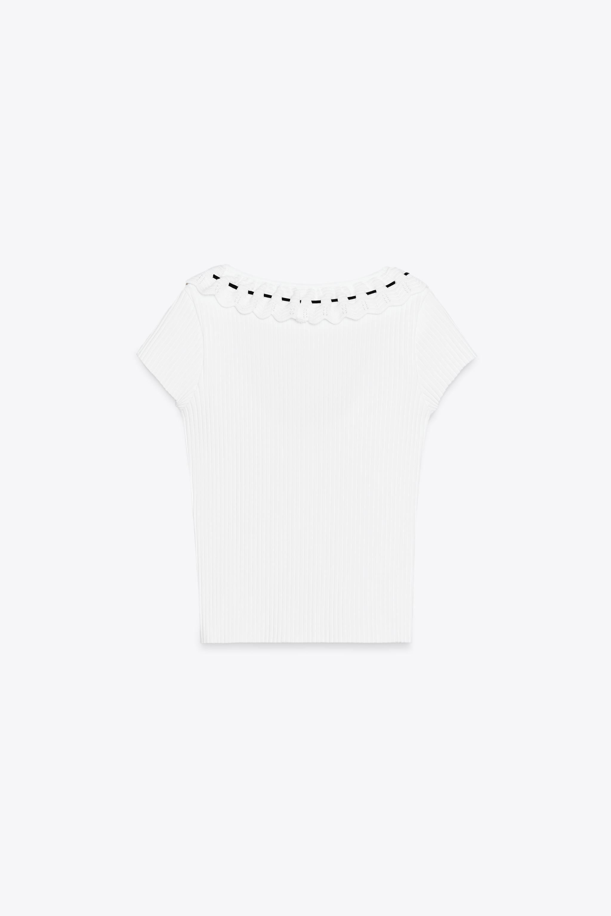 【ZARA】ロマンティックリブTシャツ ホワイト | 0858/311/250 ロマンティックリブTシャツ - ホワイト | ZARA Japan / 日本