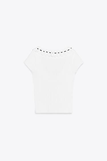 ROMANTIC RIBBED T-SHIRT - White by Zara - Image 3