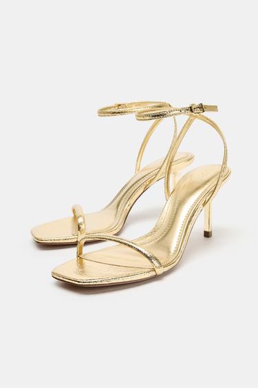 SANDALES À TALONS EFFET MÉTALLISÉ - Or de Zara - Image 3