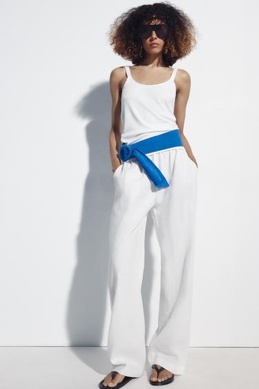 Zara RIBBED STRAPPY TANK TOP - White