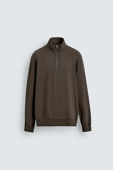 Zara 水洗拉鍊領運動衫 - 深棕色
