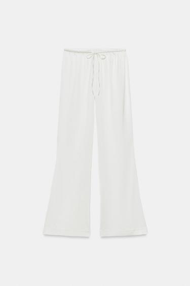 PANTALONI SATINATI CON LACCIO - Écru di Zara