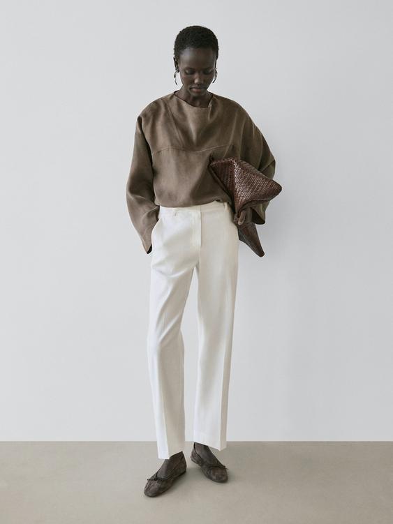 Straight-leg linen blend trousers from Zara - $130