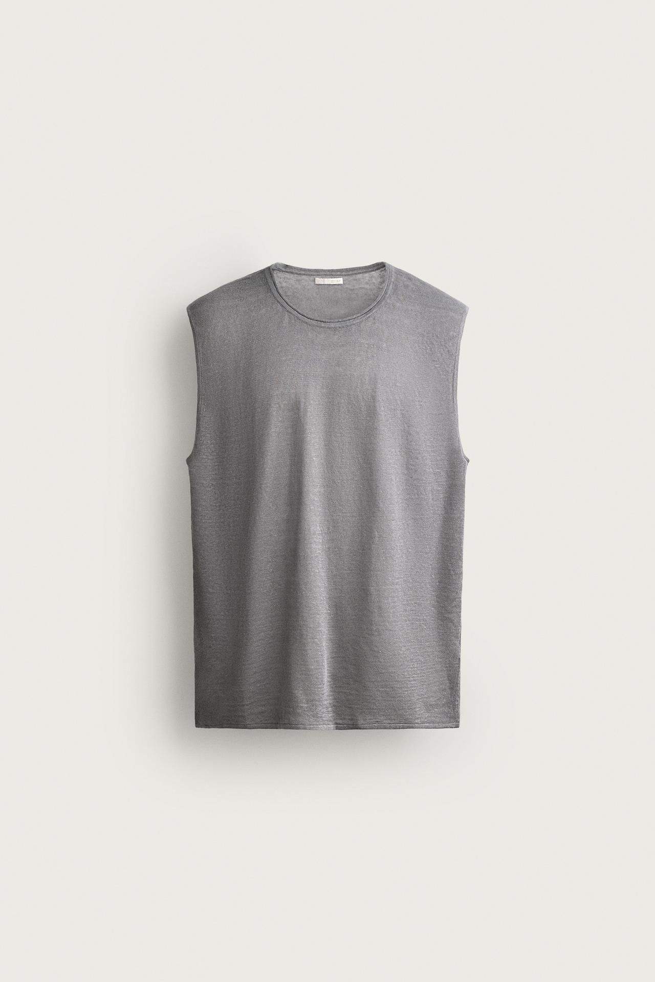 100% LINEN KNIT TANK TOP — Gray