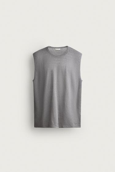 DÉBARDEUR EN MAILLE 100% LIN - Gris de Zara
