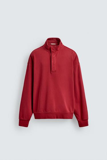 CONTRAST WAFFLE POLO SWEATSHIRT - Dark red by Zara