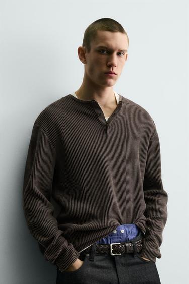 TEXTURED HENLEY JUMPER - Brown by Zara - Image 4