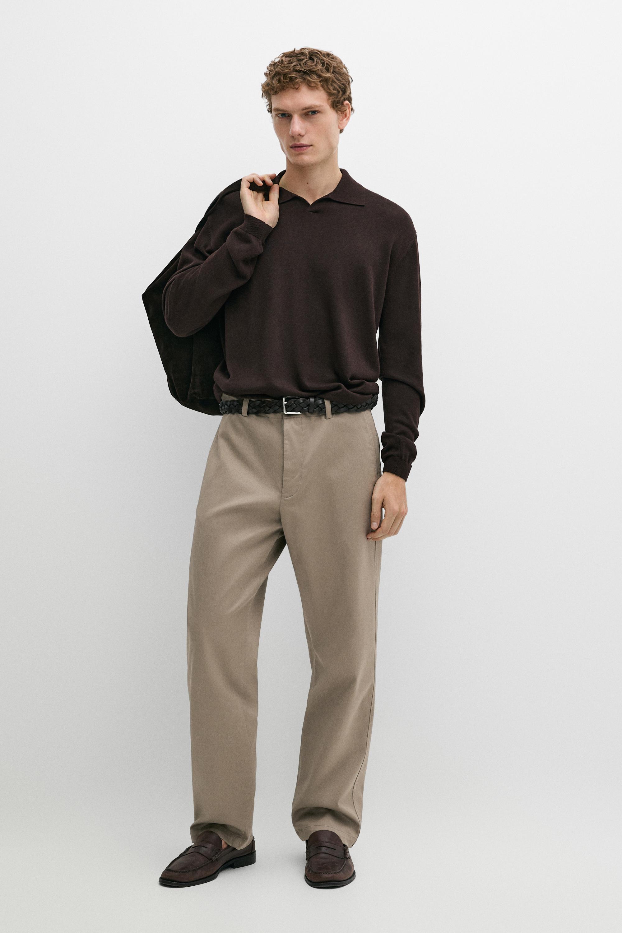 Polo collar knit sweater — Brown