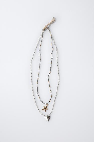 PACK OF TWO HEART AND STAR NECKLACES - Dark silver by Zara