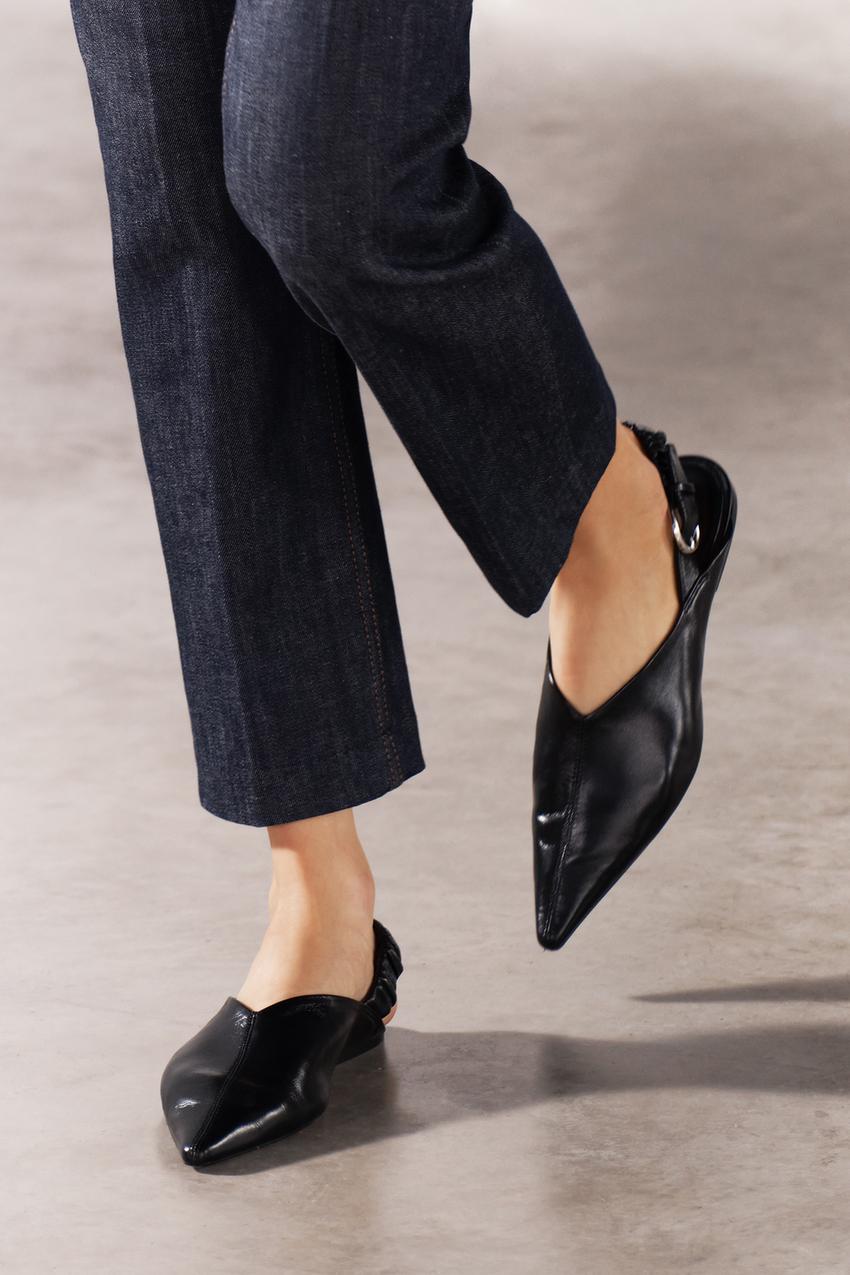 Leather slingback flat shoes Outlet