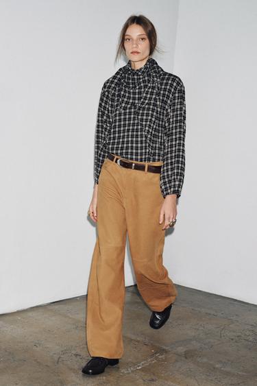 CHECK SHIRT WITH MULTIPOSITIONAL SCARF ZW COLLECTION - Mid-grey by Zara