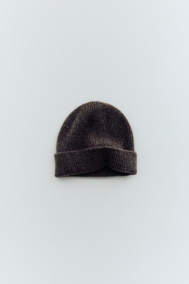 100% CASHMERE RIBBED BEANIE - Brown by Zara
