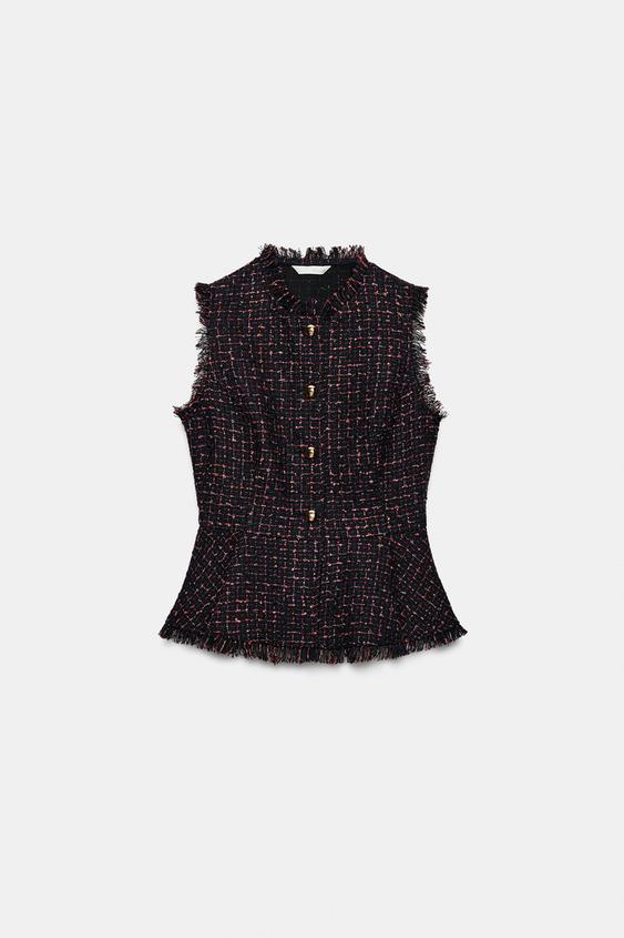 GILET EFFRANGÉ STRUCTURE FIL MÉTALLISÉ - rouge/bleu marine de Zara - Image 4
