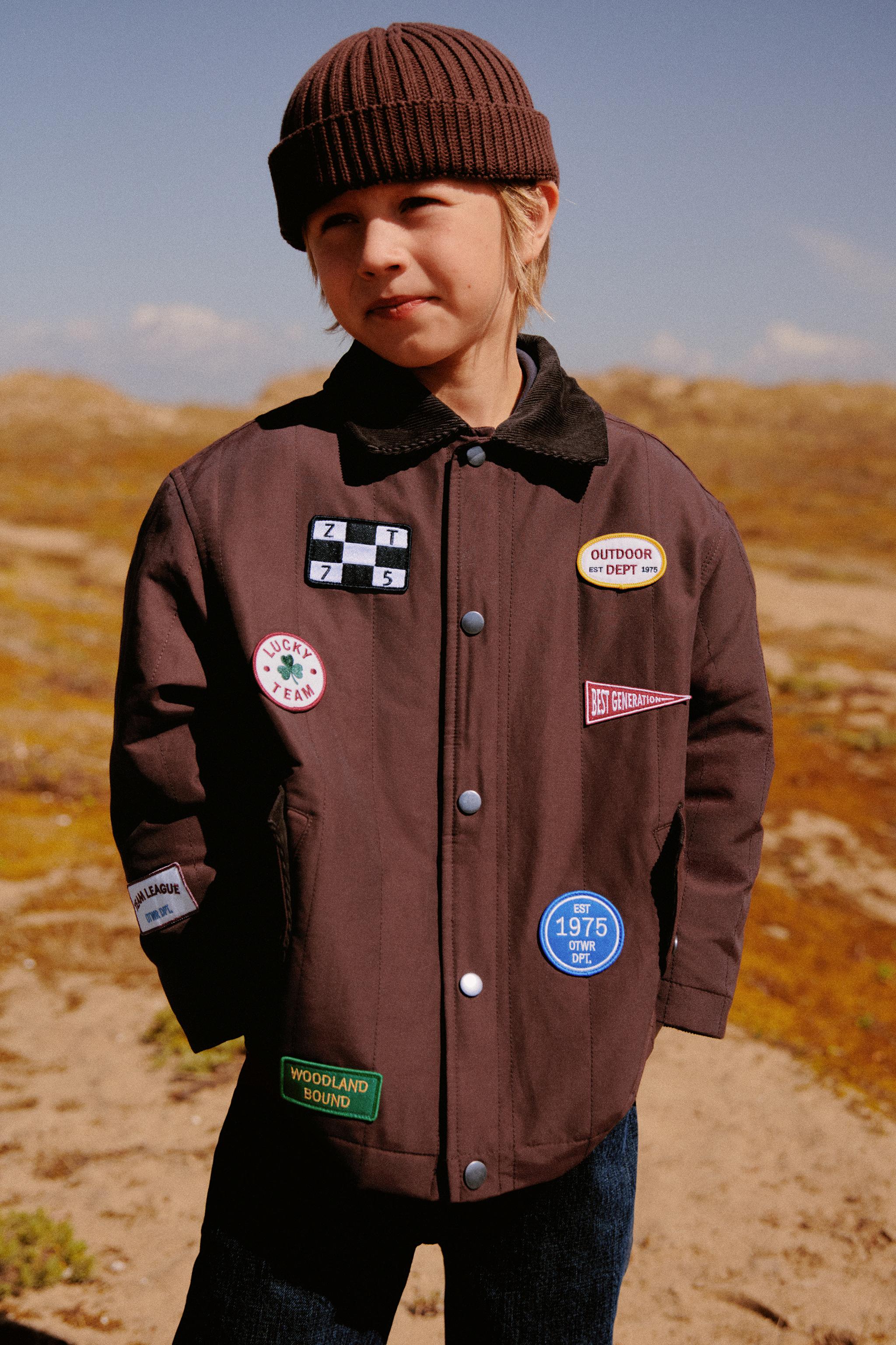 パッチ付きキルティングジャケット - ブラウン | ZARA Japan / 日本