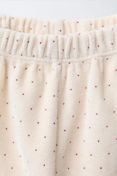 POLKA DOT VELVET BAGGY TROUSERS - Ecru / Red by Zara - Image 2
