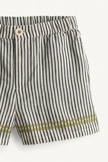 CONTRAST EMBROIDERED STRIPED BERMUDA SHORTS LIMITED EDITION - Black / White by Zara - Image 7