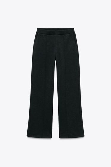 SOFT INTERLOCK WIDE-LEG TROUSERS - Black by Zara