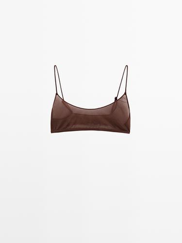 Zara Semi-sheer top with metallic detail - Brown