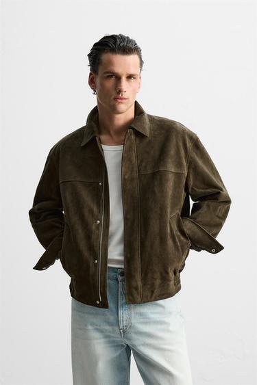 LIMITED EDITION SUEDE LEATHER JACKET - Khaki by Zara - Image 0