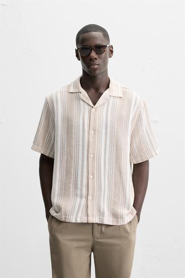 STRIPED TEXTURED SHIRT - Beige by Zara
