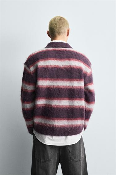 BRUSHED STRIPED KNIT POLO SHIRT - Wine by Zara