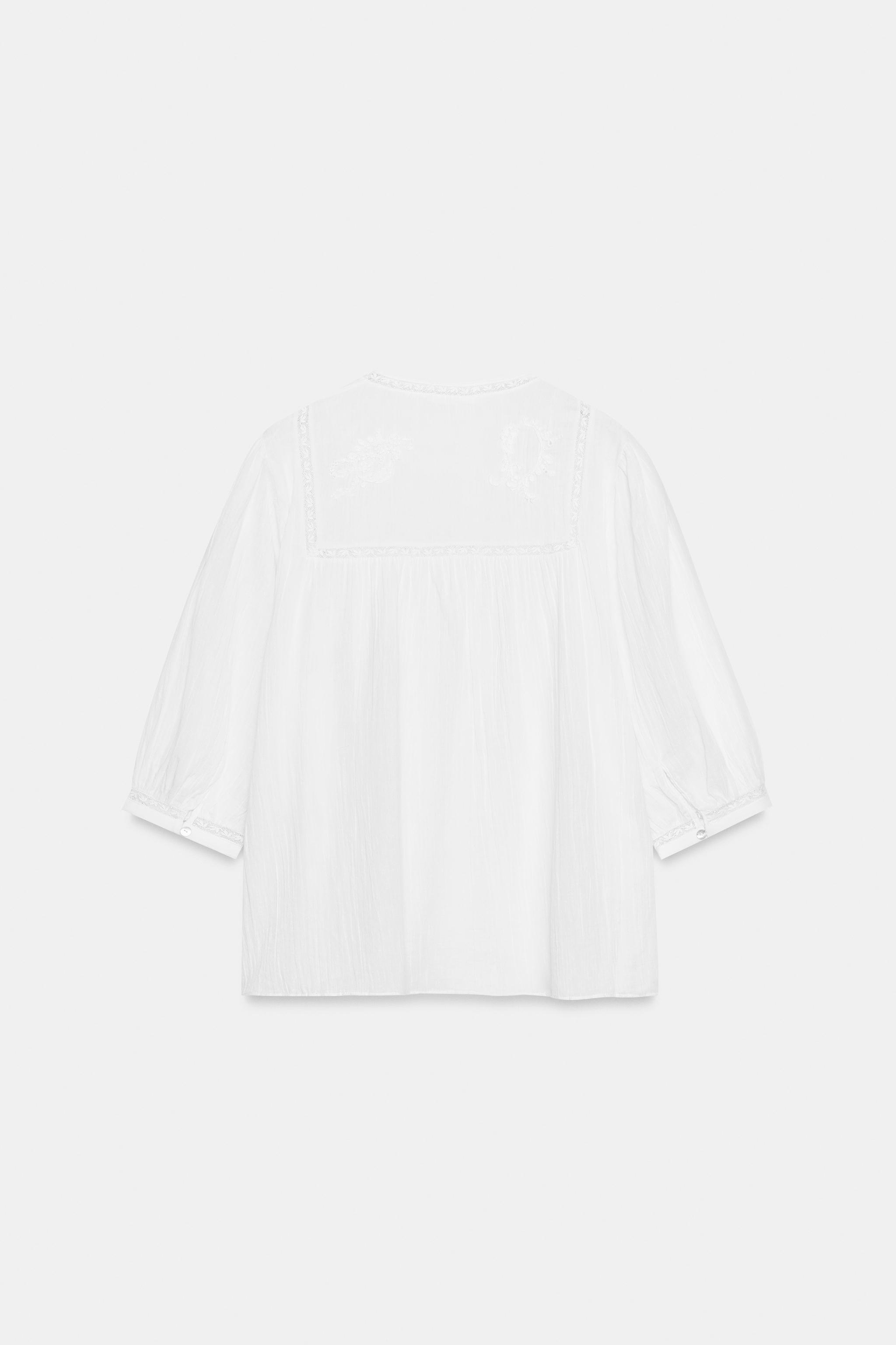 Женские рубашки Zara EMBROIDERED LACE SHIRT ZW COLLECTION — фото 7