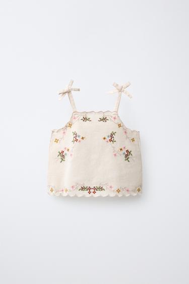 TOP BORDADO PUNTO DE CRUZ CON ALGODÓN Y LINO - Arena de Zara - Imagen 0
