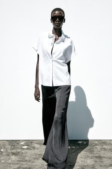 POPLIN SHIRT WITH JEWEL COLLAR - White by Zara - Image 4