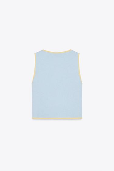 KNIT TOP WITH CONTRAST TRIMS - Blue by Zara - Image 4
