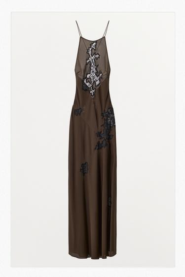 LACE HALTER DRESS - Brown by Zara