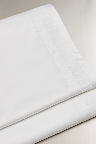 SATEEN FLAT SHEET WITH HEMSTITCHING - White by Zara - Image 4