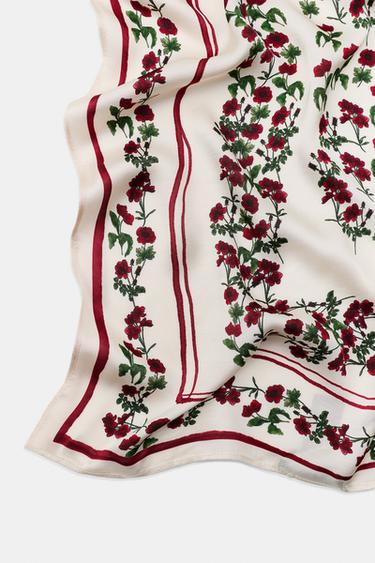 100% VISCOSE FLORAL PRINT BANDANA - Ecru by Zara - Image 2