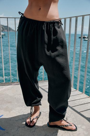 Zara FLOWY BAGGY PANTS WITH TIES - Black
