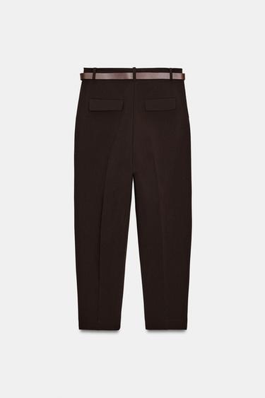 PANTALON À PINCES AVEC CEINTURE - Marron foncé de Zara - Image 7
