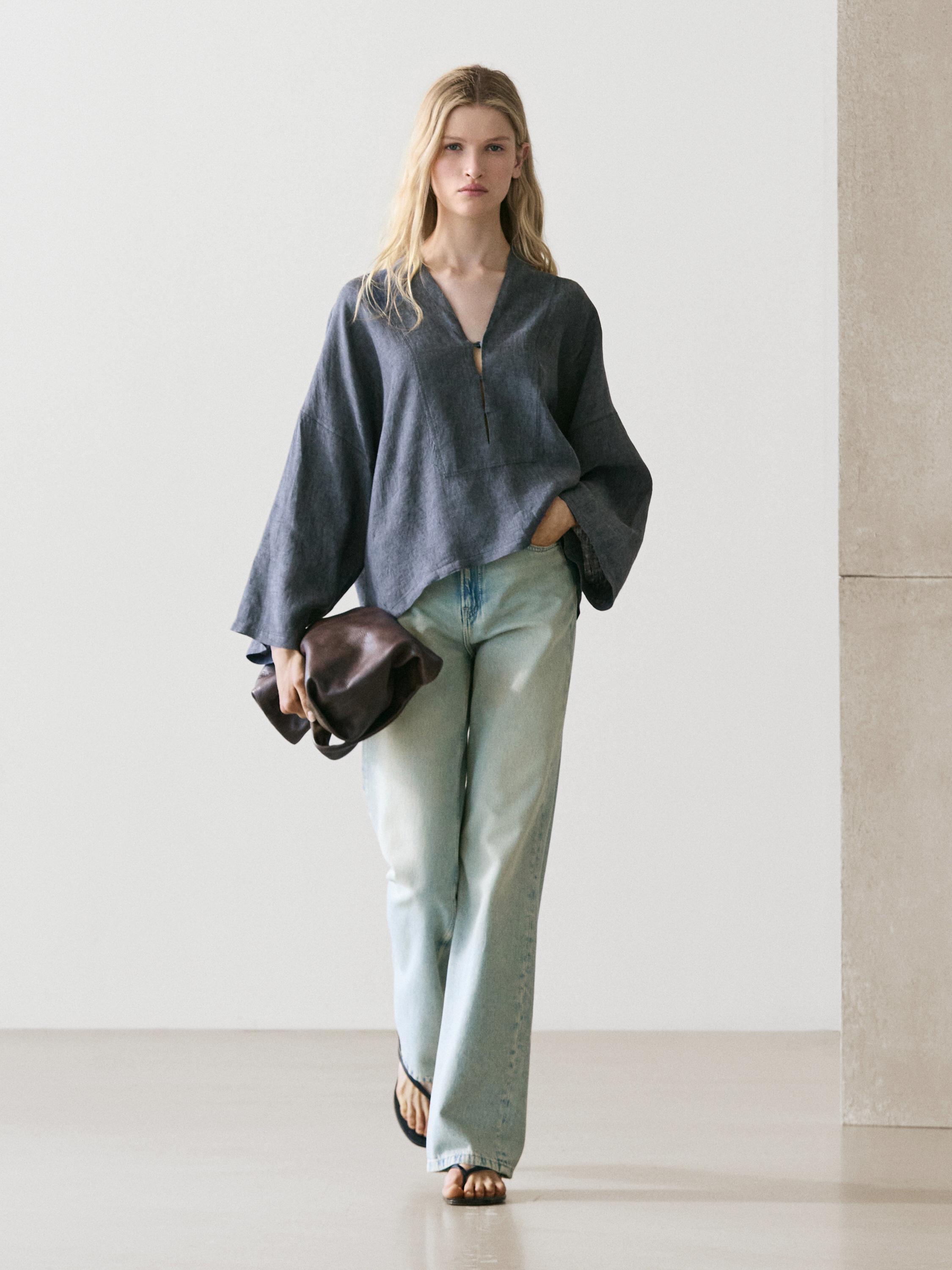 100% linen V-neck kimono