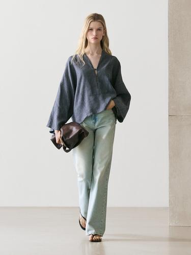 Kimono escote pico 100% lino - Índigo de Zara - Imagen 0